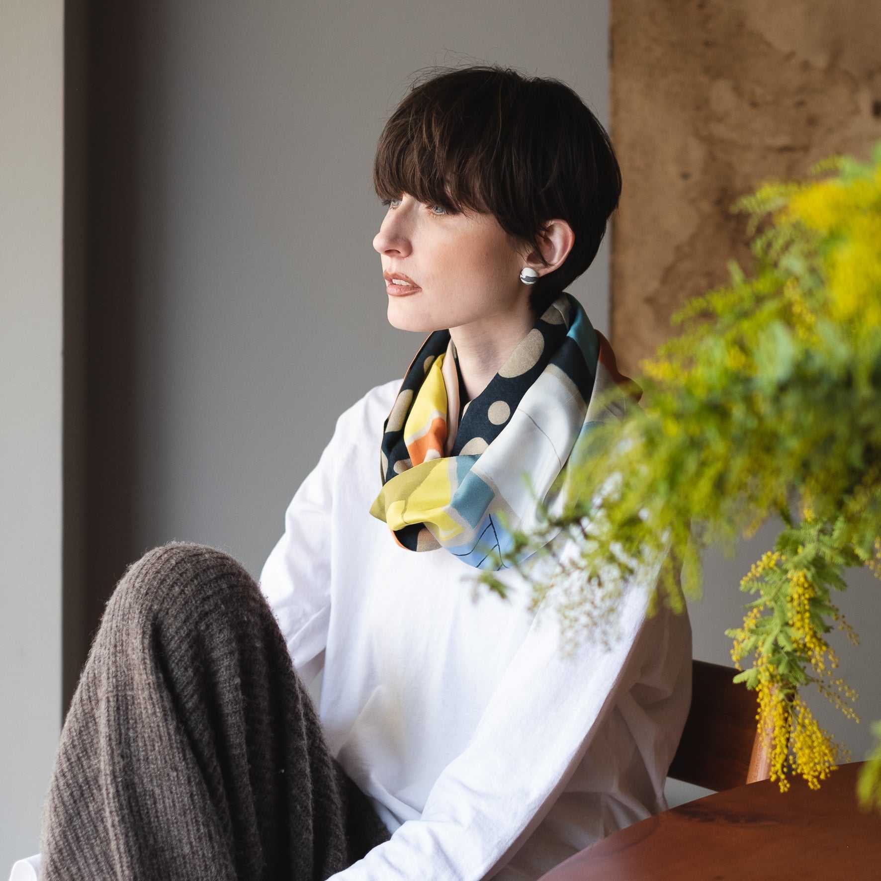 今期最終入荷!Japanese Printed Silk & Merino Wool 'Jelly Chic' ループスカーフ