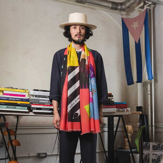 Japanese Printed Organic Cotton 'The Poster Artist' red ロングストール