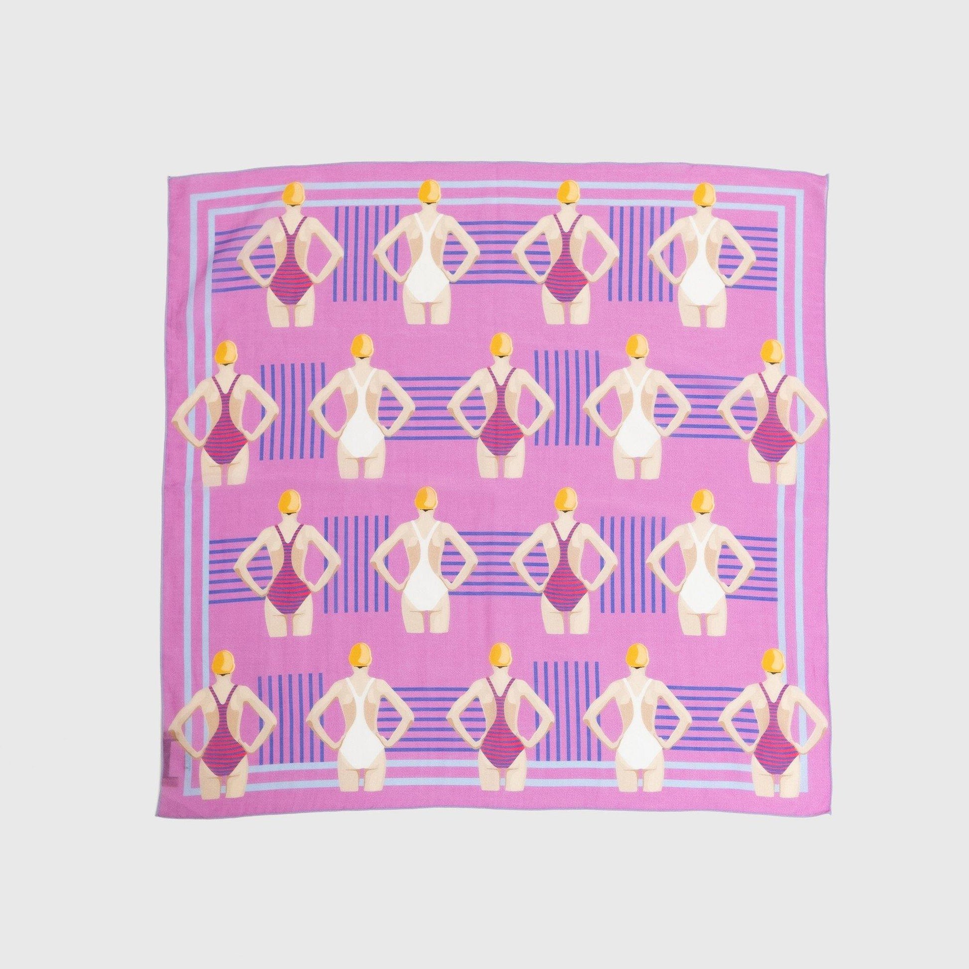 Japanese Printed Silk Cotton 'The English Channel' n.pink 8リング付きミニスカーフ