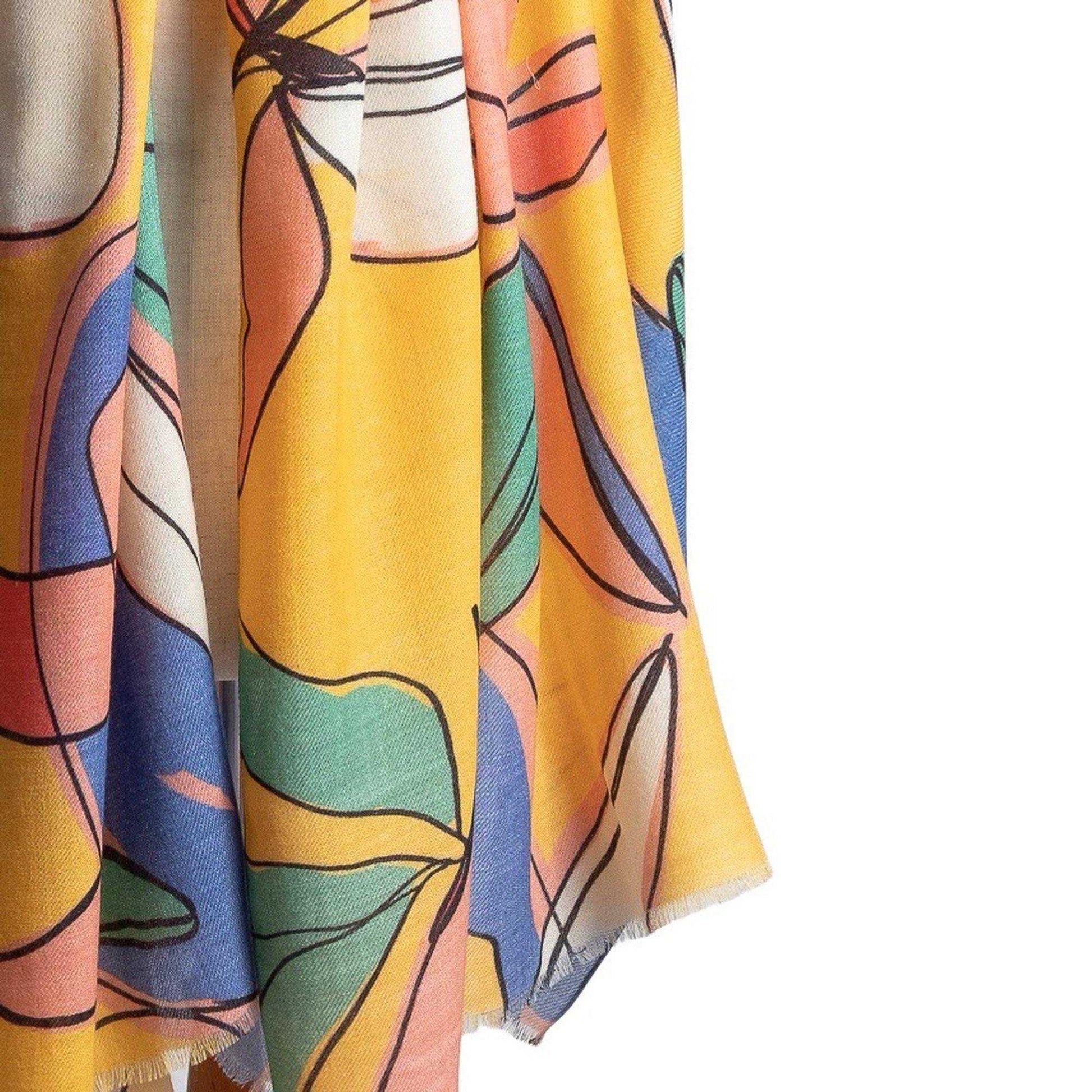Japanese Printed Soft wool twill 'Hayes' yellow ロングストール