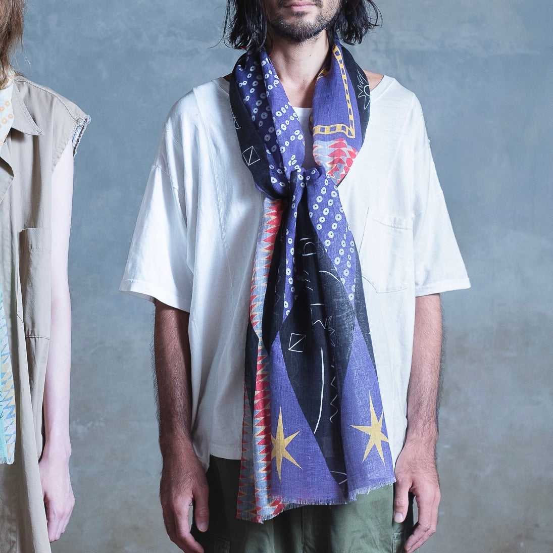 リネン Japanese Linen 'Moon And The Stars' navy ロングストール