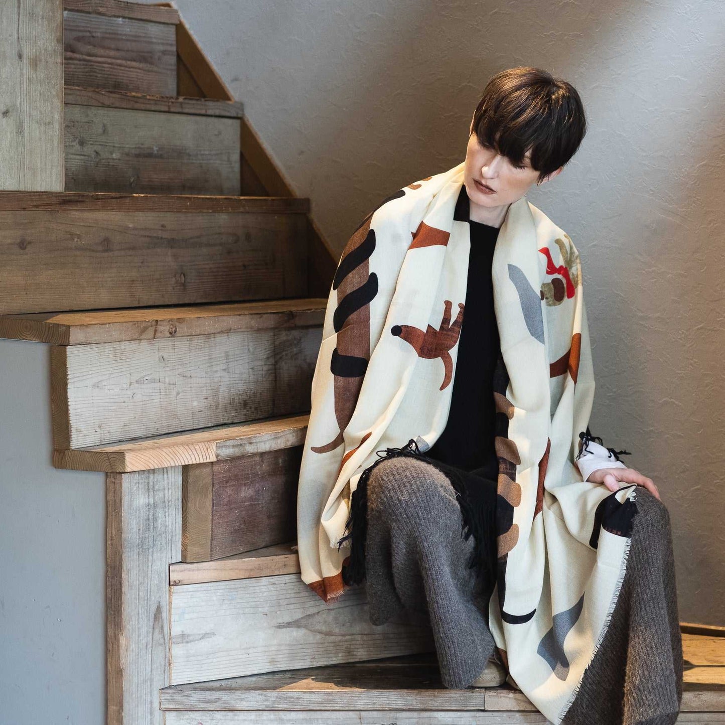 Japanese Merino Wool 'Jasper' cream ロングストール | YARN&COPPER