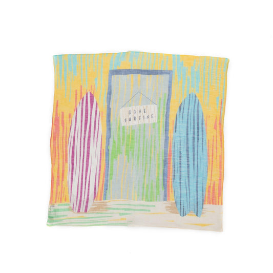 近江リネン Japanese Linen 'gone Surfing' yellow リング付きミニスカーフ