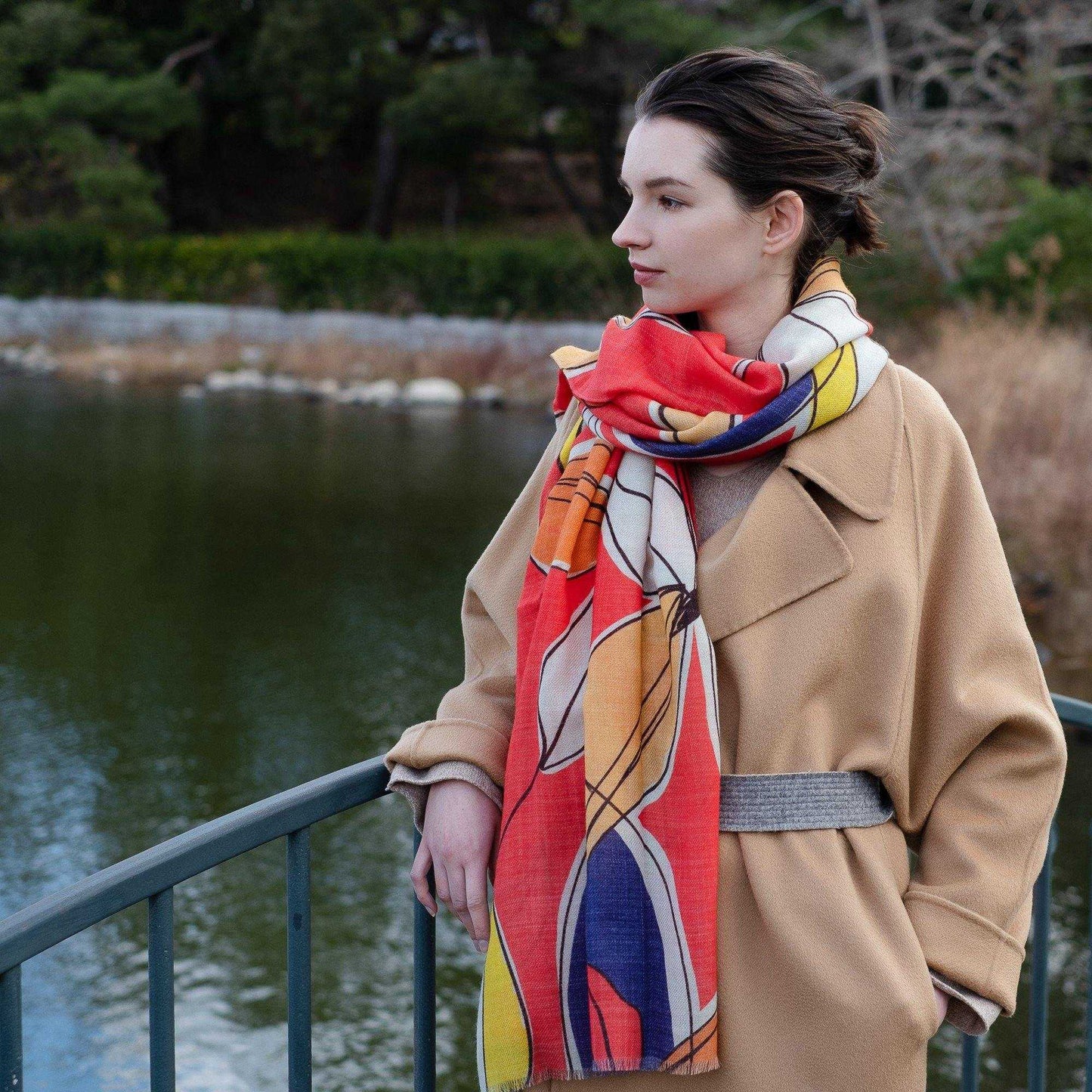 Japanese Printed Soft wool twill 'Hayes' red ロングストール