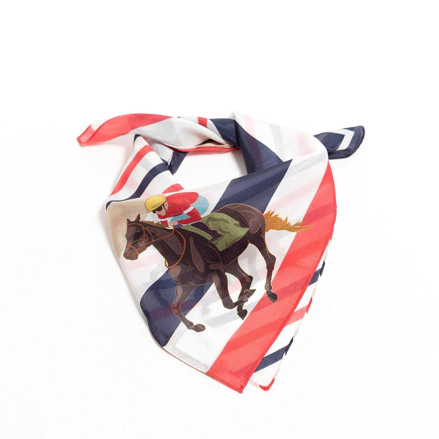 Japanese Printed Silk 'A day at the Races' white リング付きミニスカーフ