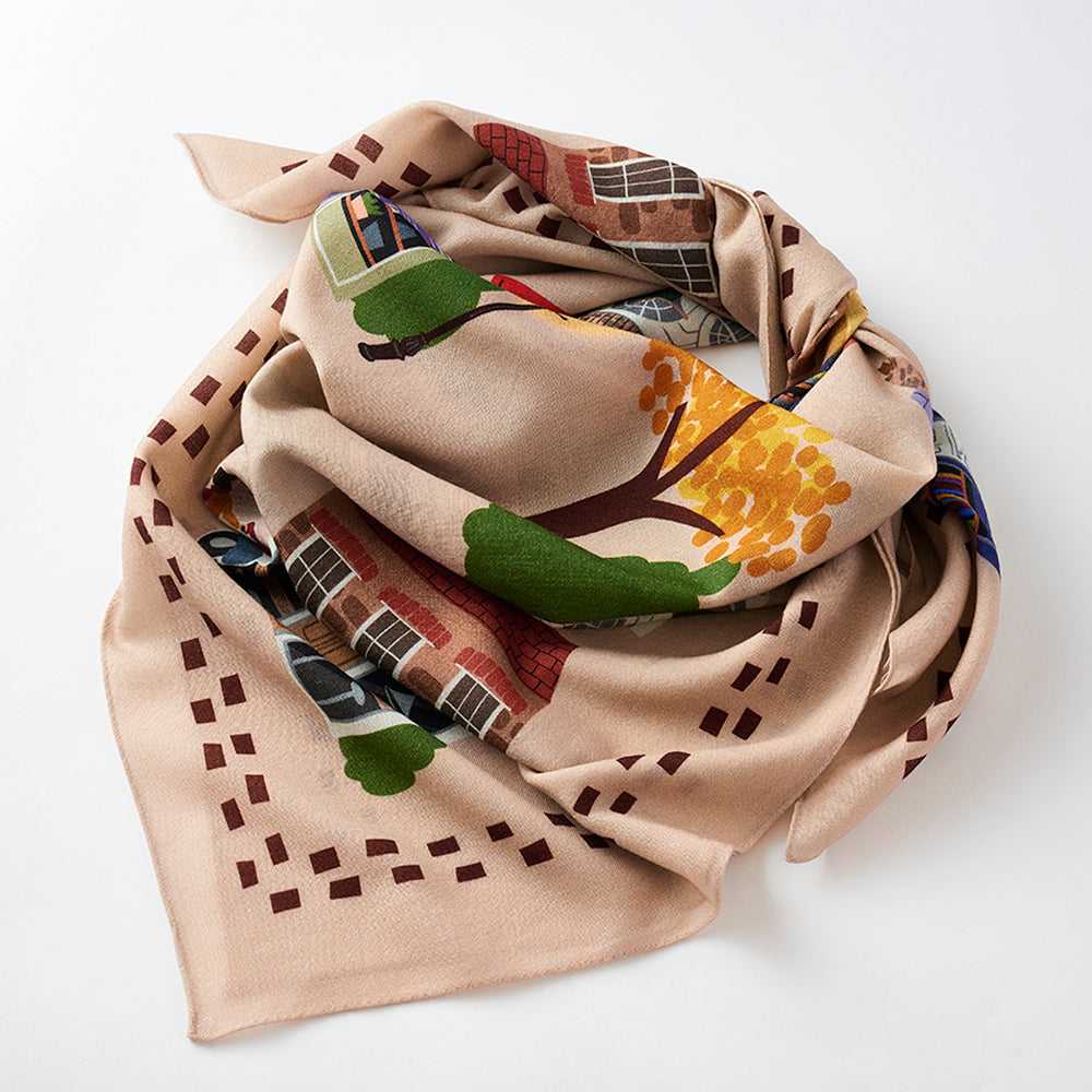 Japanese Merino Wool 'Via Notting Hill' day 正方形スカーフ