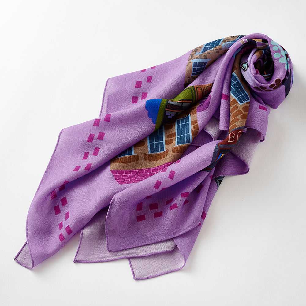Japanese Merino Wool 'Via Notting Hill' sunset 正方形スカーフ