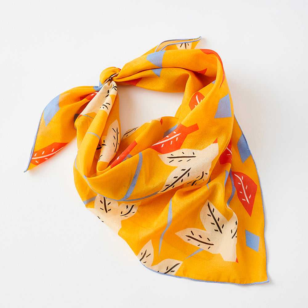 5月再入荷予定!Japanese Printed Silk Cotton 'Flight Path' ylw スカーフリング付きミニスカーフ