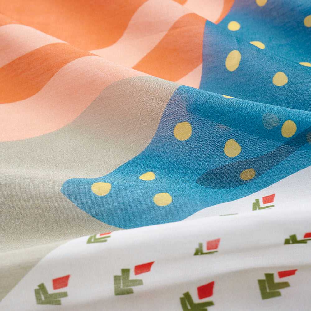 Japanese Printed Silk Cotton 'Luna's Nap' khaki スカーフリング付きミニスカーフ
