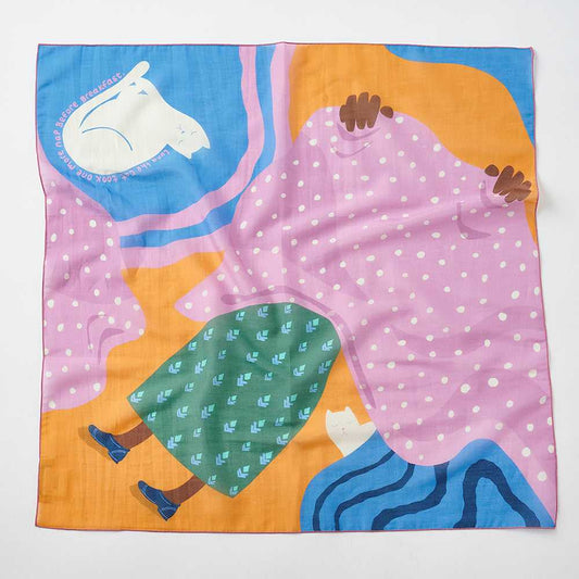 Japanese Printed Silk Cotton 'Luna's Nap' pastel スカーフリング付きミニスカーフ