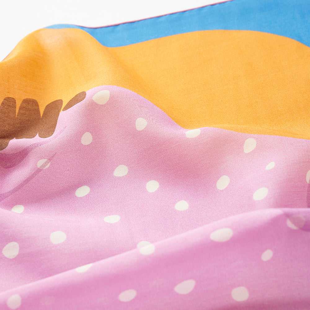 Japanese Printed Silk Cotton 'Luna's Nap' pastel スカーフリング付きミニスカーフ