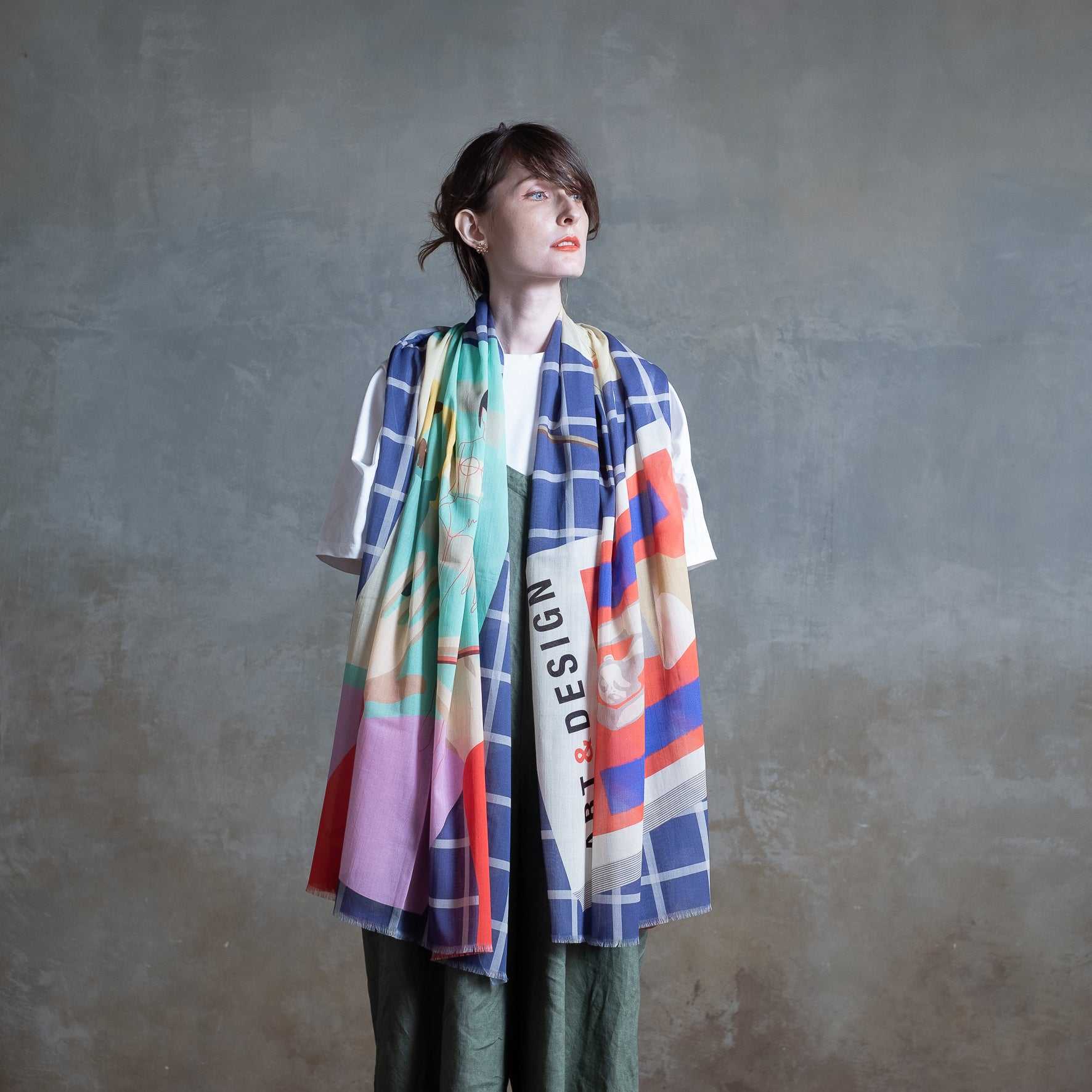 Japanese Printed Organic Cotton 'The Designer' Blue ロングストール