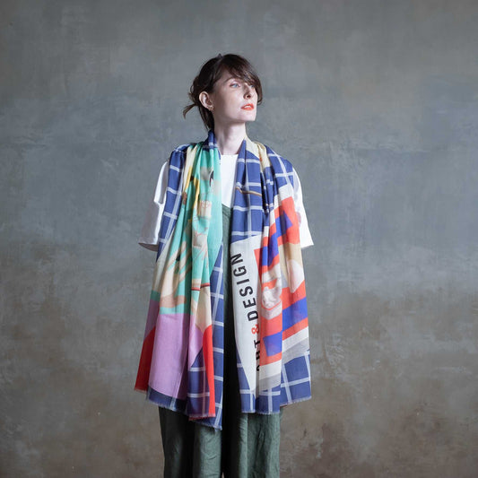 Japanese Printed Organic Cotton 'The Designer' Blue ロングストール