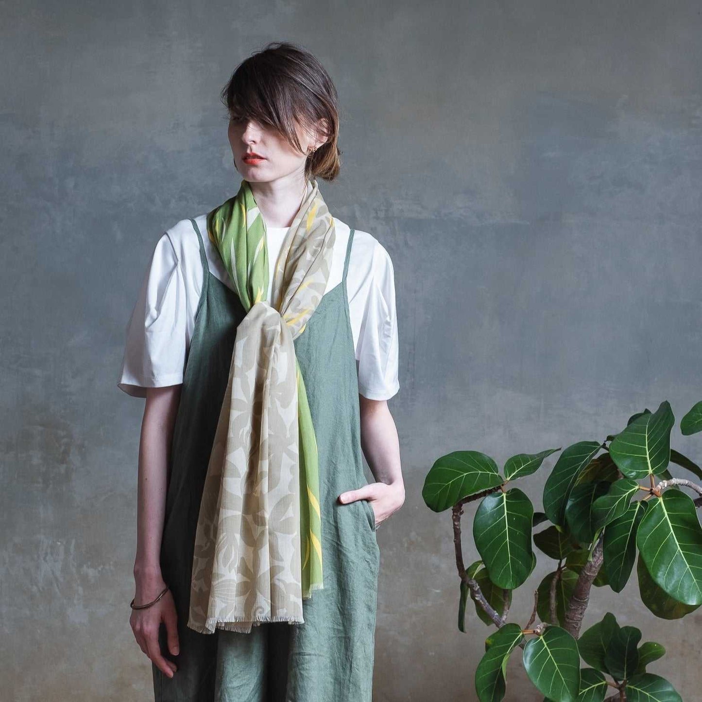 Japanese Printed Organic Cotton 'Seabed' green ロングストール