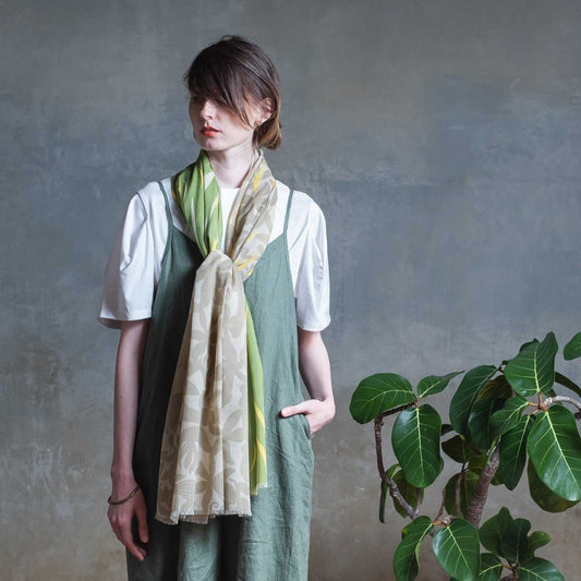 Japanese Printed Organic Cotton 'Seabed' green ロングストール