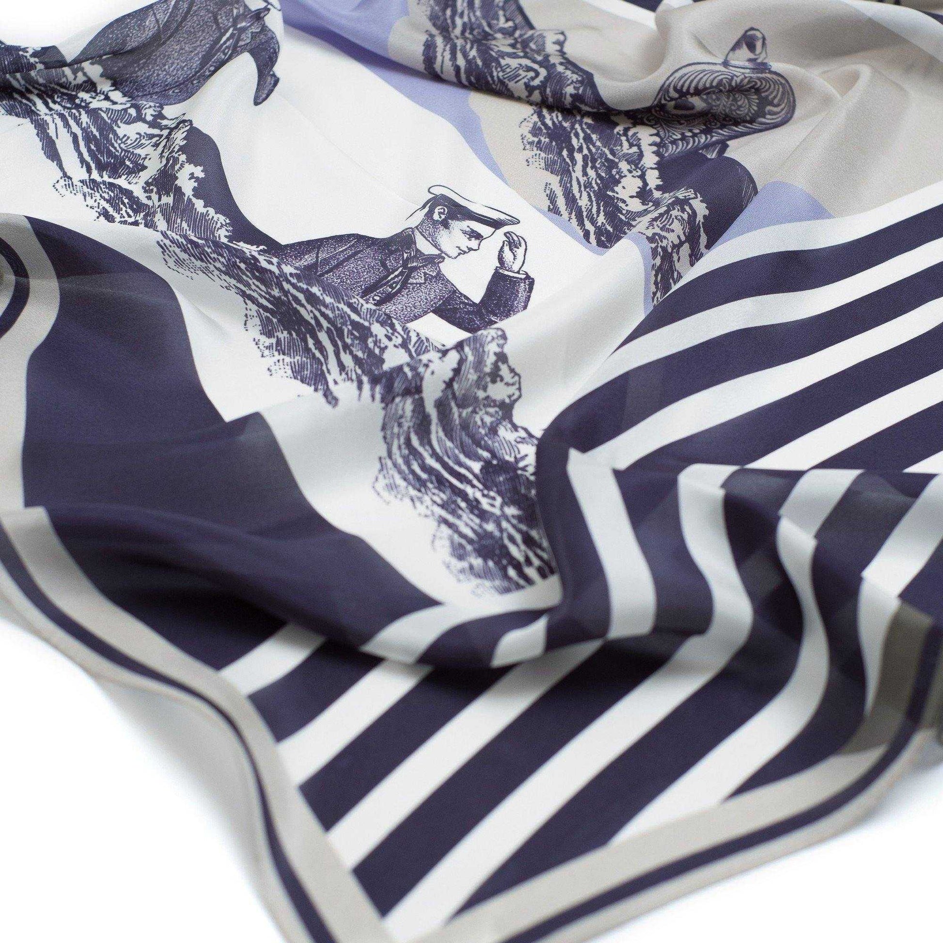 Japanese Printed Silk 'Message in a bottle' sky blue 大判スカーフ