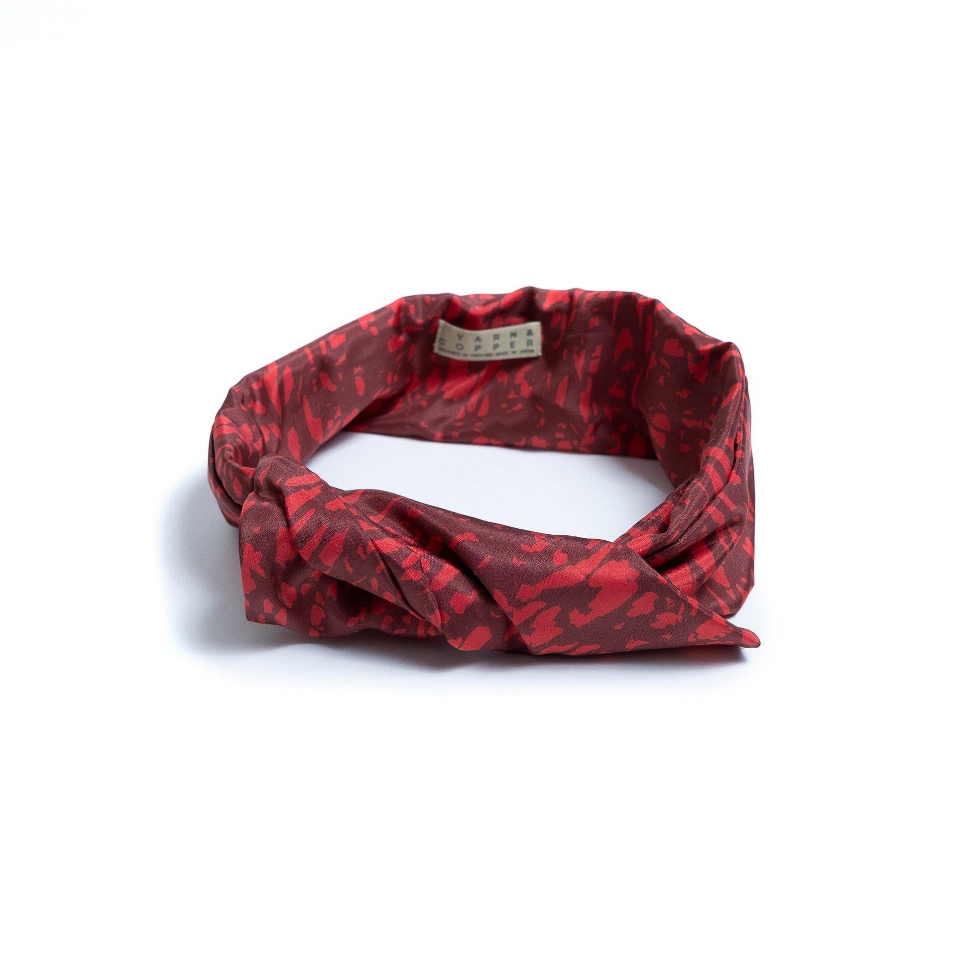 Japanese Printed Silk headband 'Unfinished' deep red ヘッドスカーフ