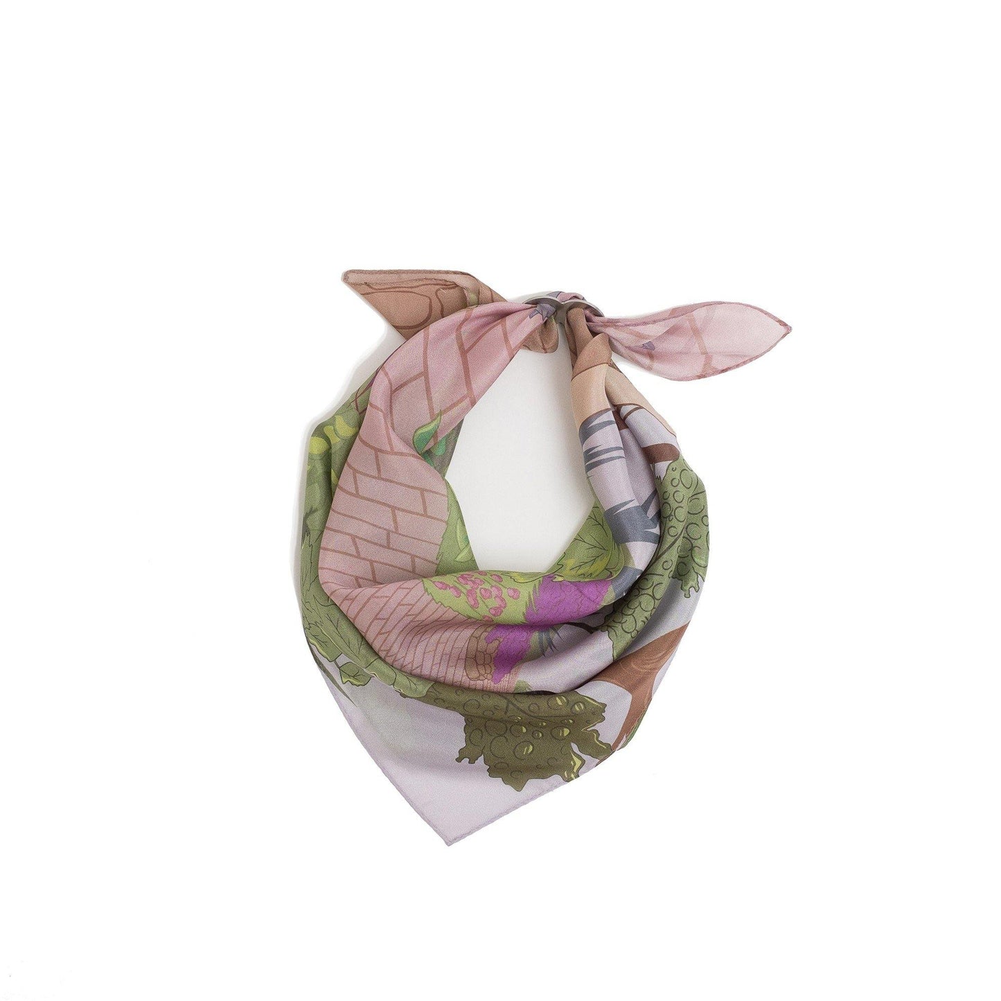 Japanese Printed Silk 'A Very English Garden' green 8リング付きミニスカーフ