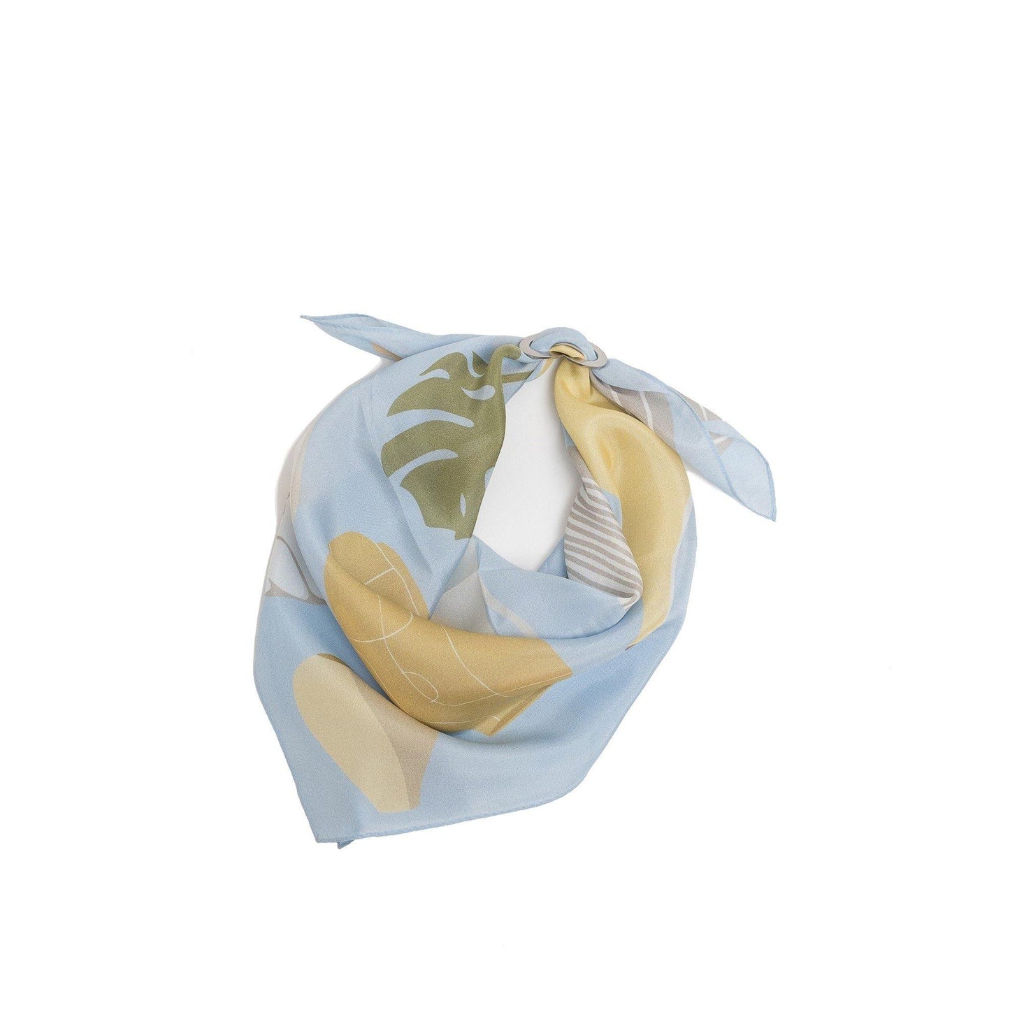 Japanese Printed silk 'Porcelain' sky blue リング付きミニスカーフ