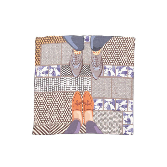 Japanese Printed Silk Cotton 'Parisian Romance' Clay grey 8リング付きミニスカーフ