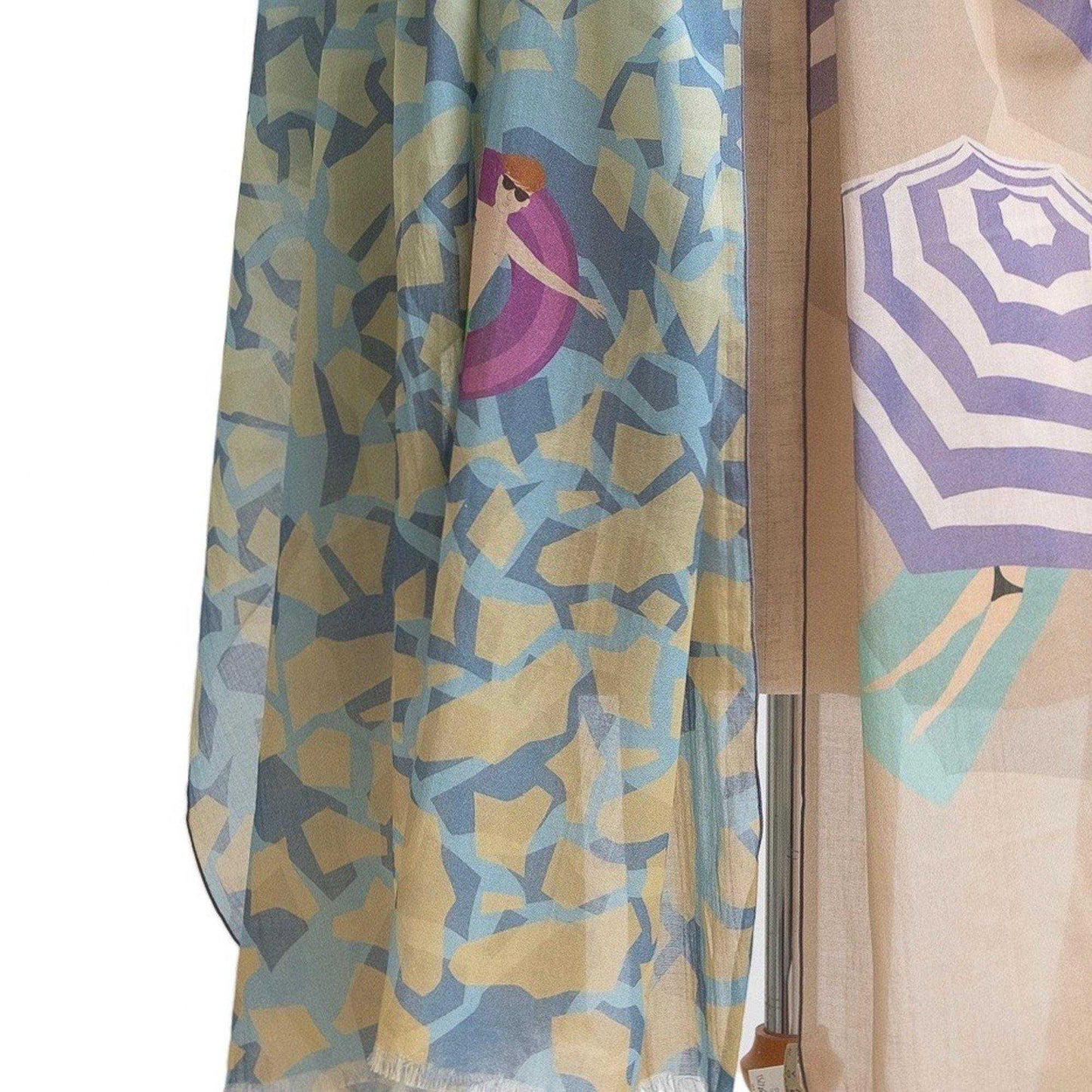 Japanese Printed Organic Cotton 'Sunbathers' turquoise ロングストール