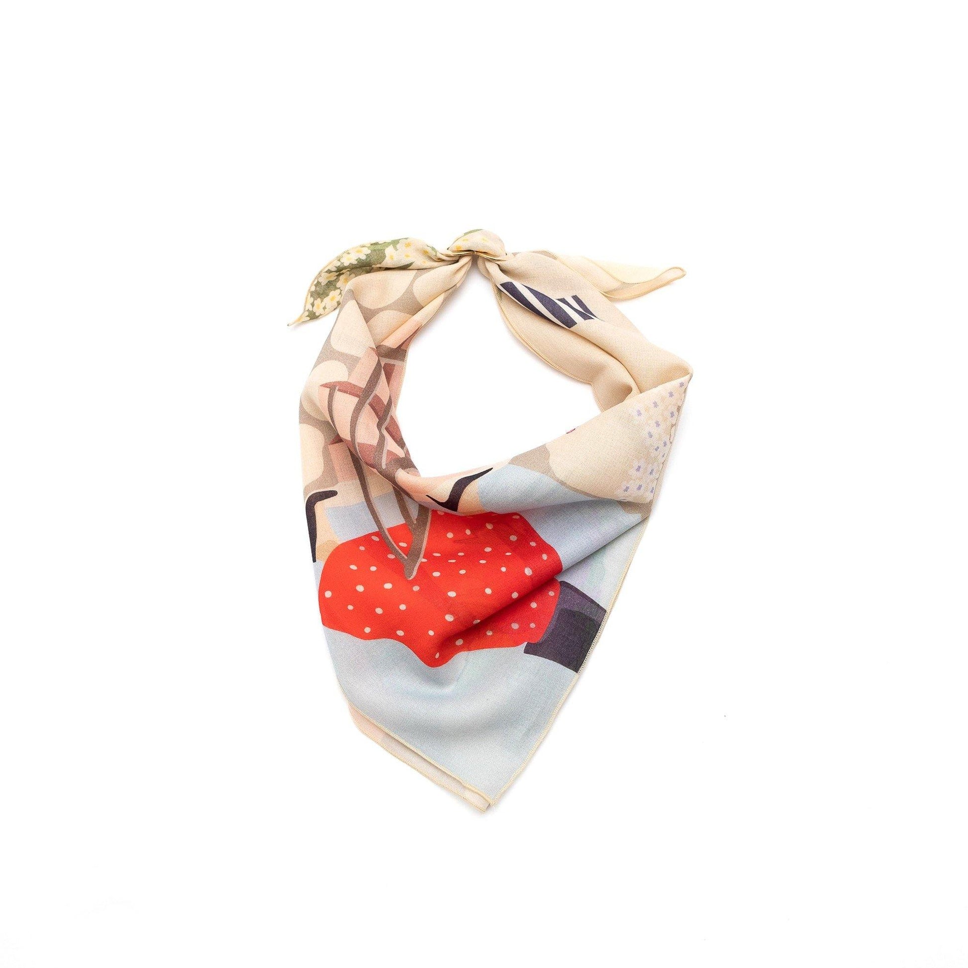 JapanesePrintedOrganicCotton'TheGirlWhoWorePolkaDots'L.greyリング付きミニスカーフ
