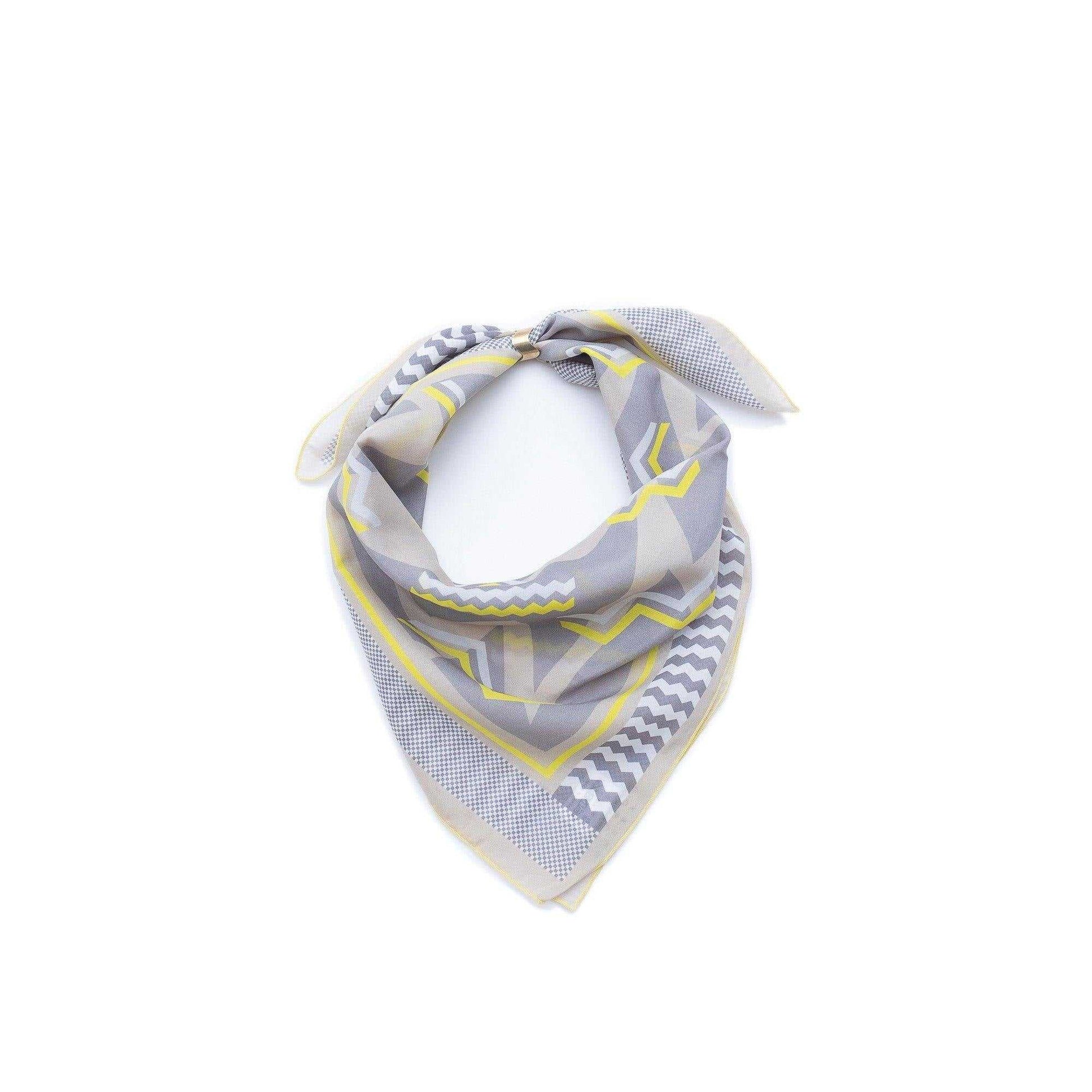 Japanese Printed Silk Cotton 'Bloomsberg’ Beige リング付きミニスカーフ