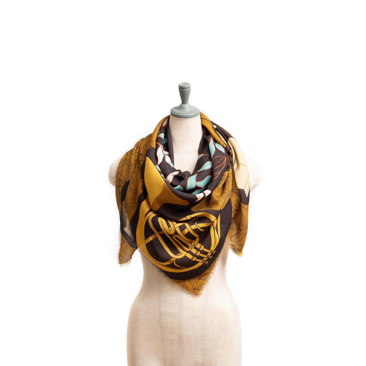 再入荷!Japanese Merino Wool 'Notting Hill' Mustard 正方形スカーフ
