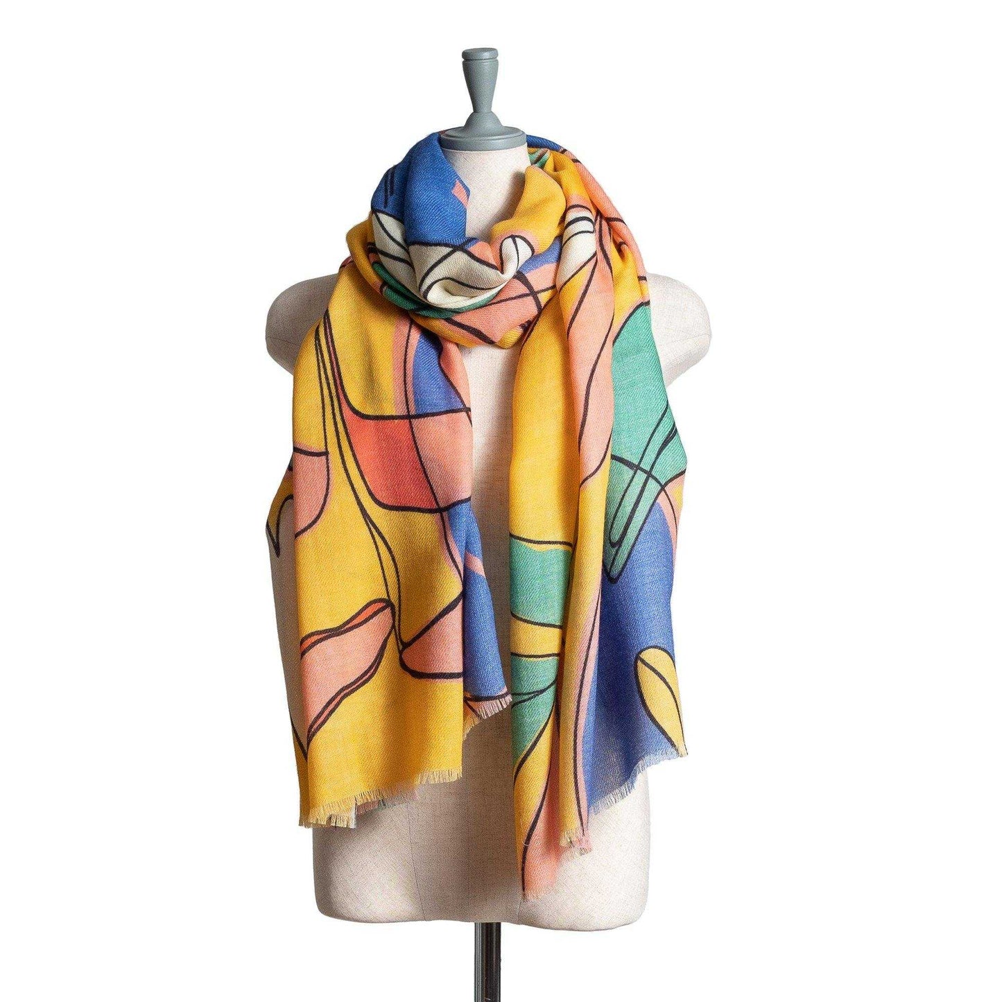 Japanese Printed Soft wool twill 'Hayes' yellow ロングストール
