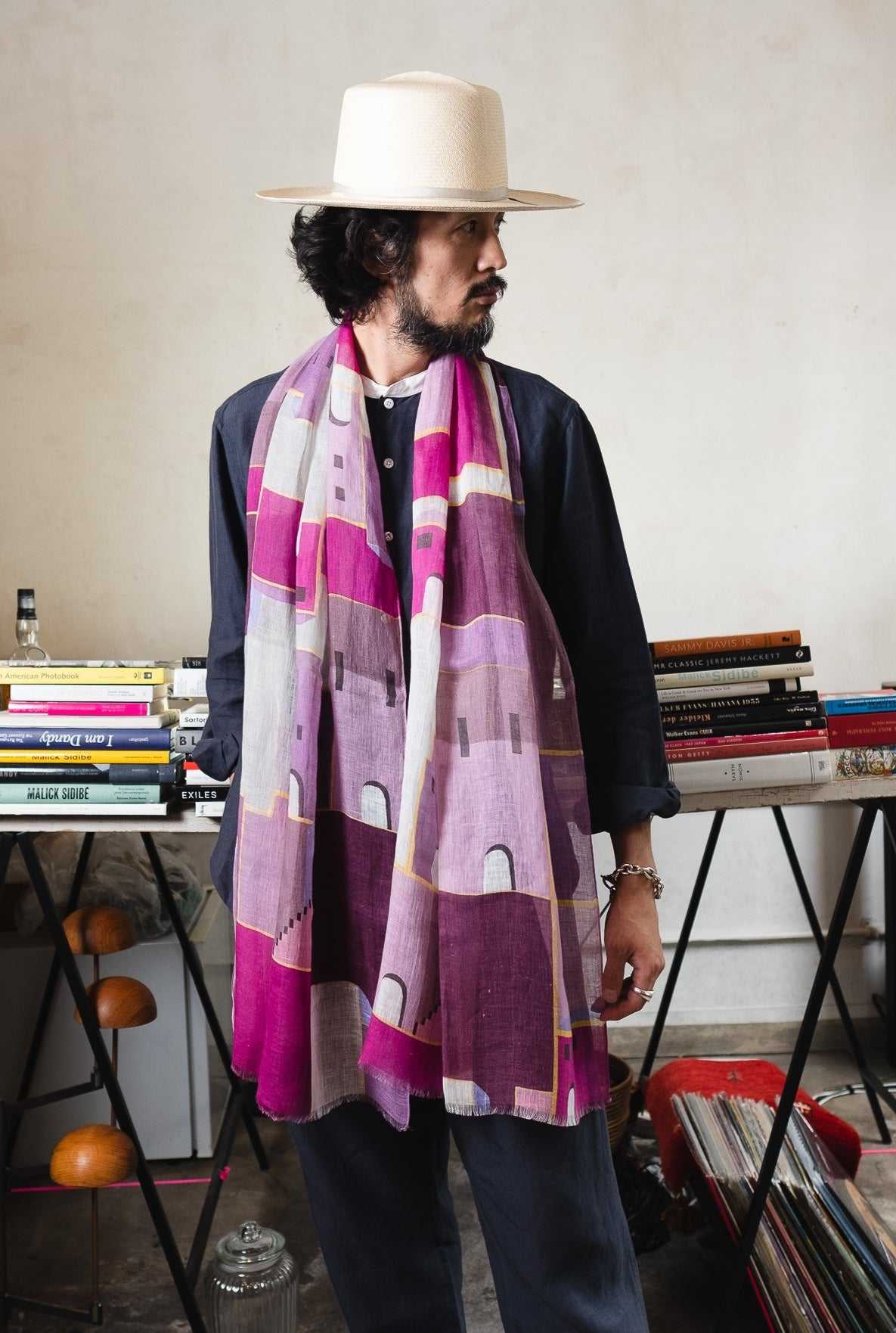 リネン Japanese Linen 'Mediterranean' purple ロングストール | YARN&COPPER