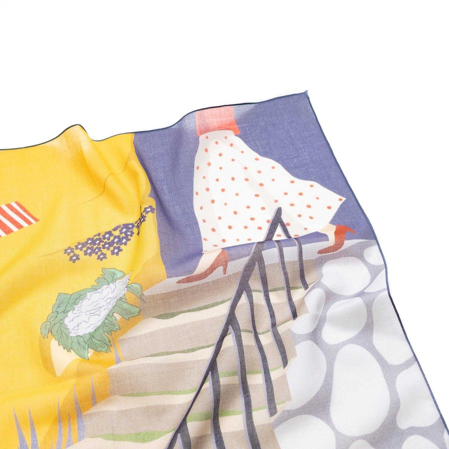 JapanesePrintedOrganicCotton'GirlWhoWorePolkaDots'S.yellow リング付きミニスカーフ