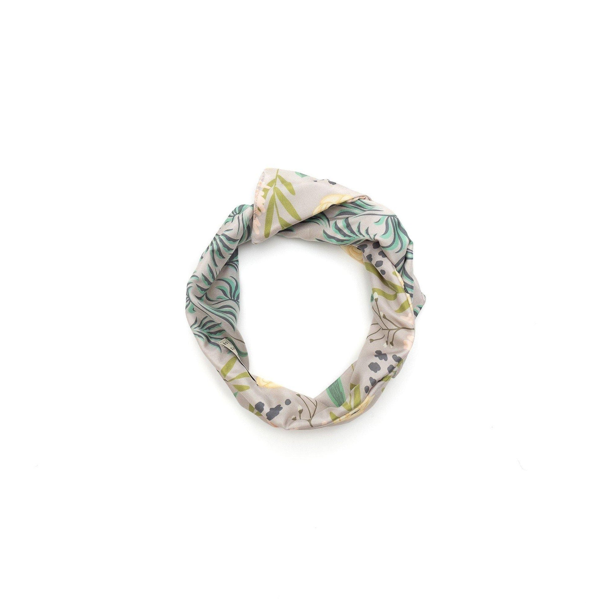Japanese Printed Silk headband 'Pearsham' grey ヘッドスカーフ