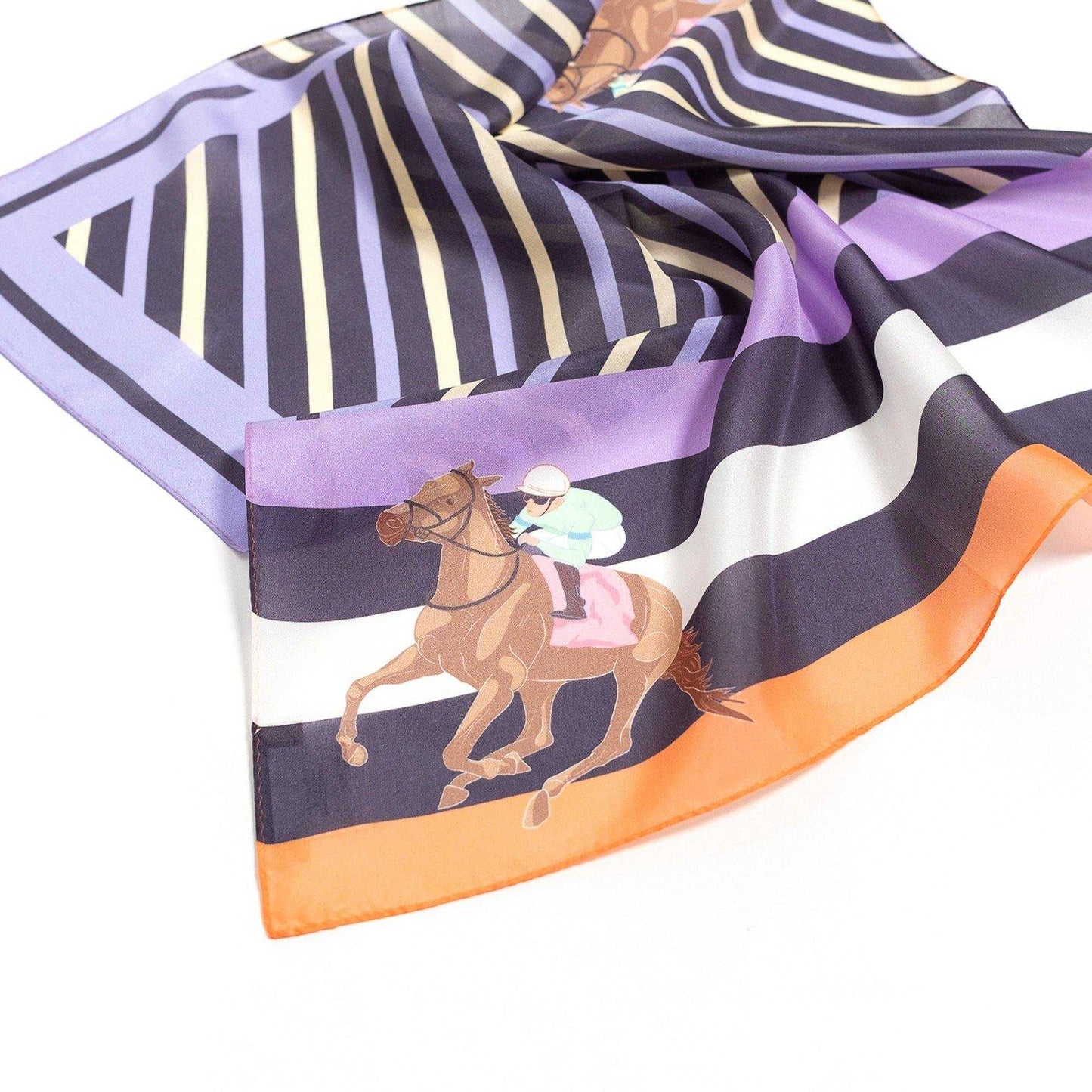 Japanese Printed Silk 'A day at the Races' Navy リング付きミニスカーフ