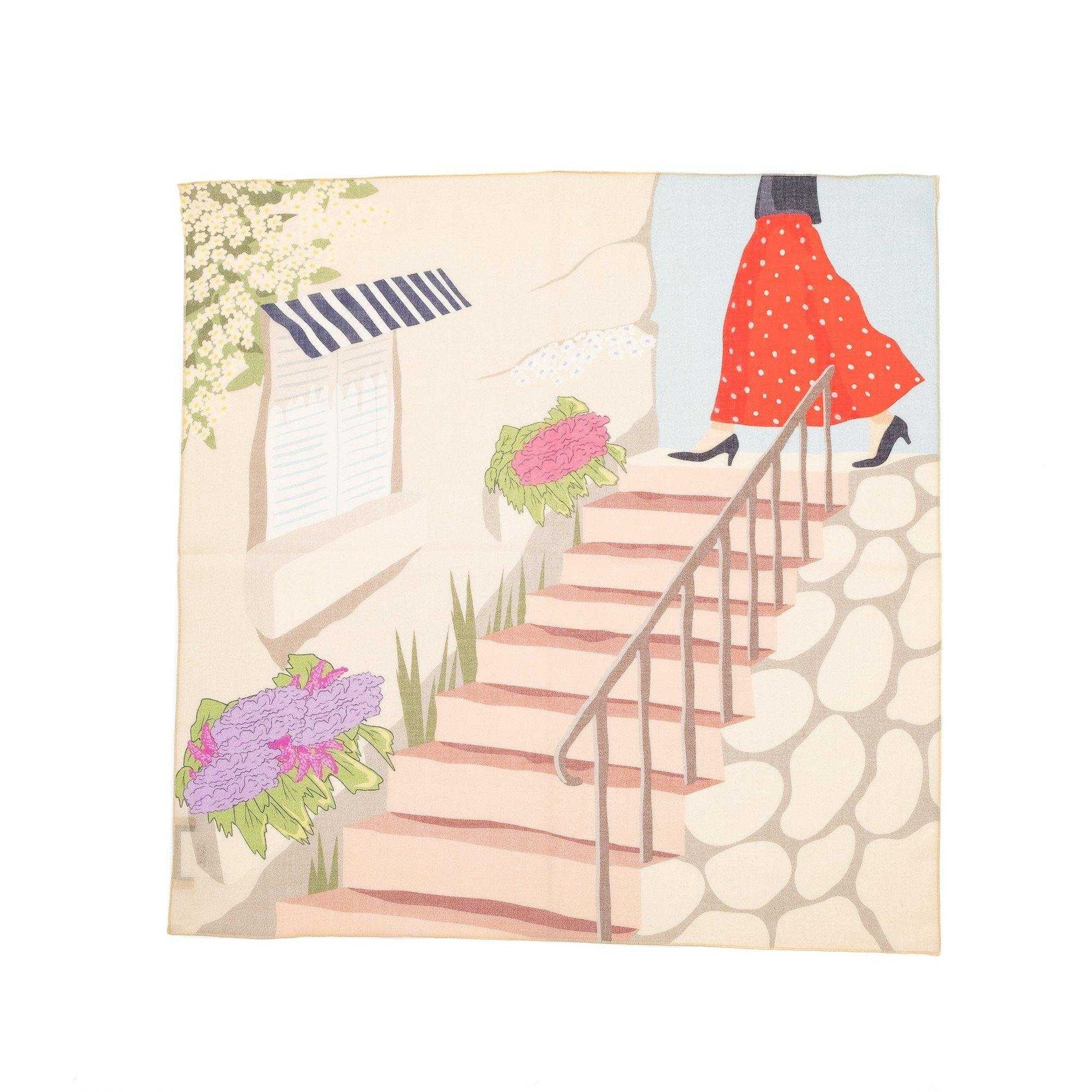 JapanesePrintedOrganicCotton'TheGirlWhoWorePolkaDots'L.greyリング付きミニスカーフ