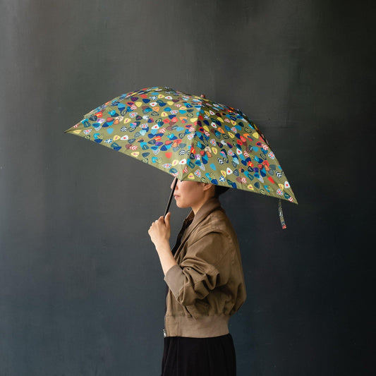 晴雨兼用 Japanese Printed 折りたたみ傘 'Encore' Khaki | YARN&COPPER