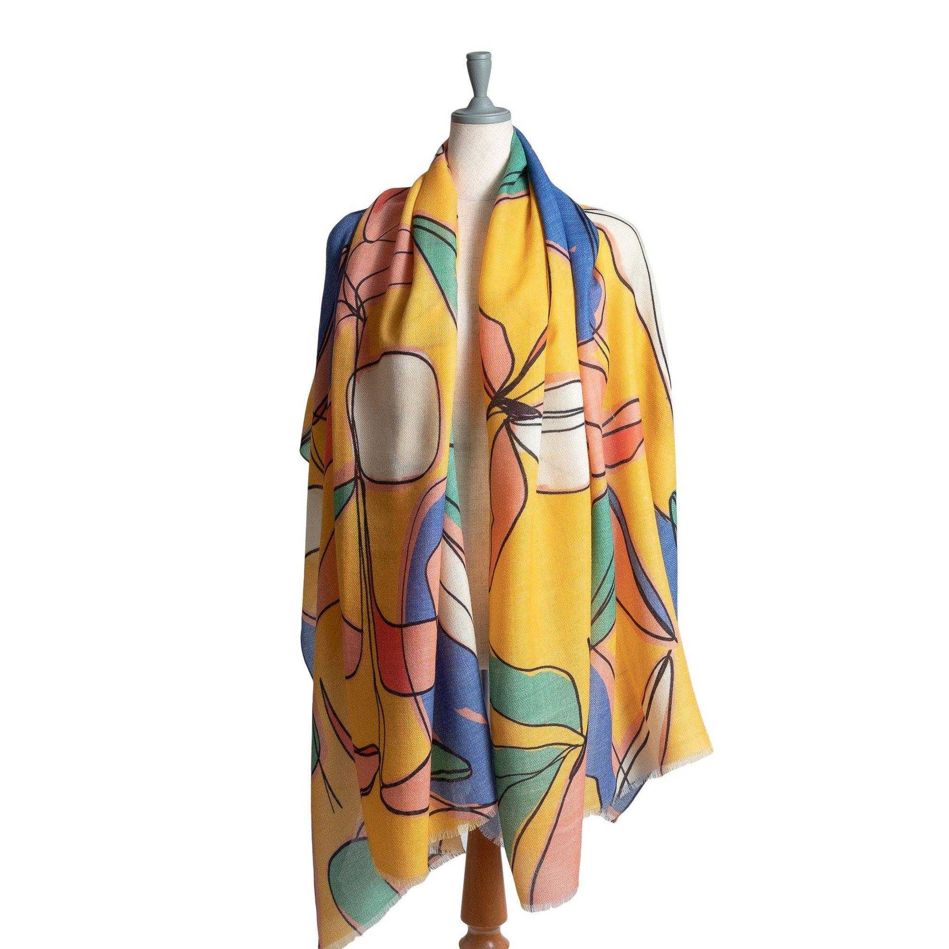 Japanese Printed Soft wool twill 'Hayes' yellow ロングストール