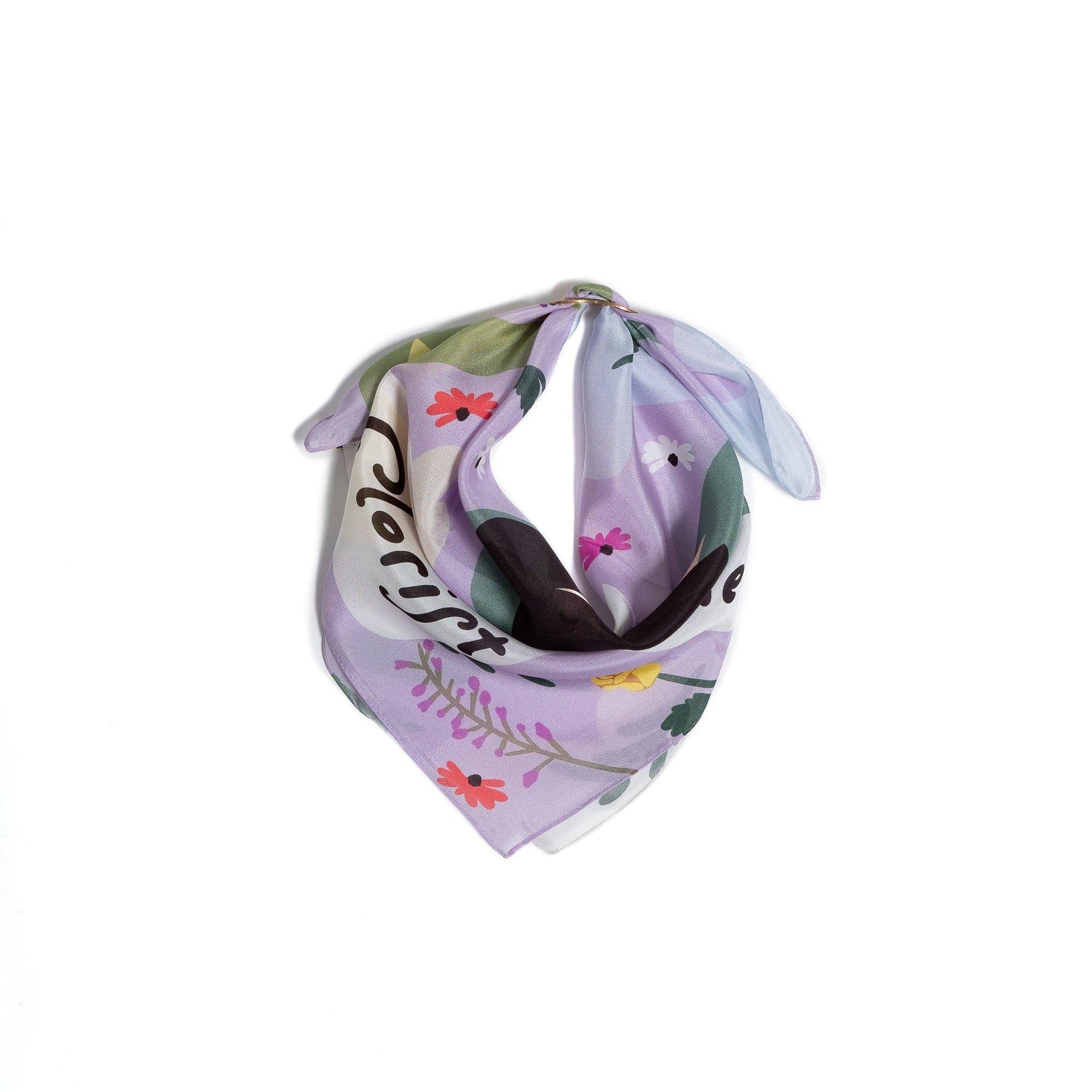 Japanese Printed Silk 'The Hither Green Florist' Lilac  8リング付きミニスカーフ