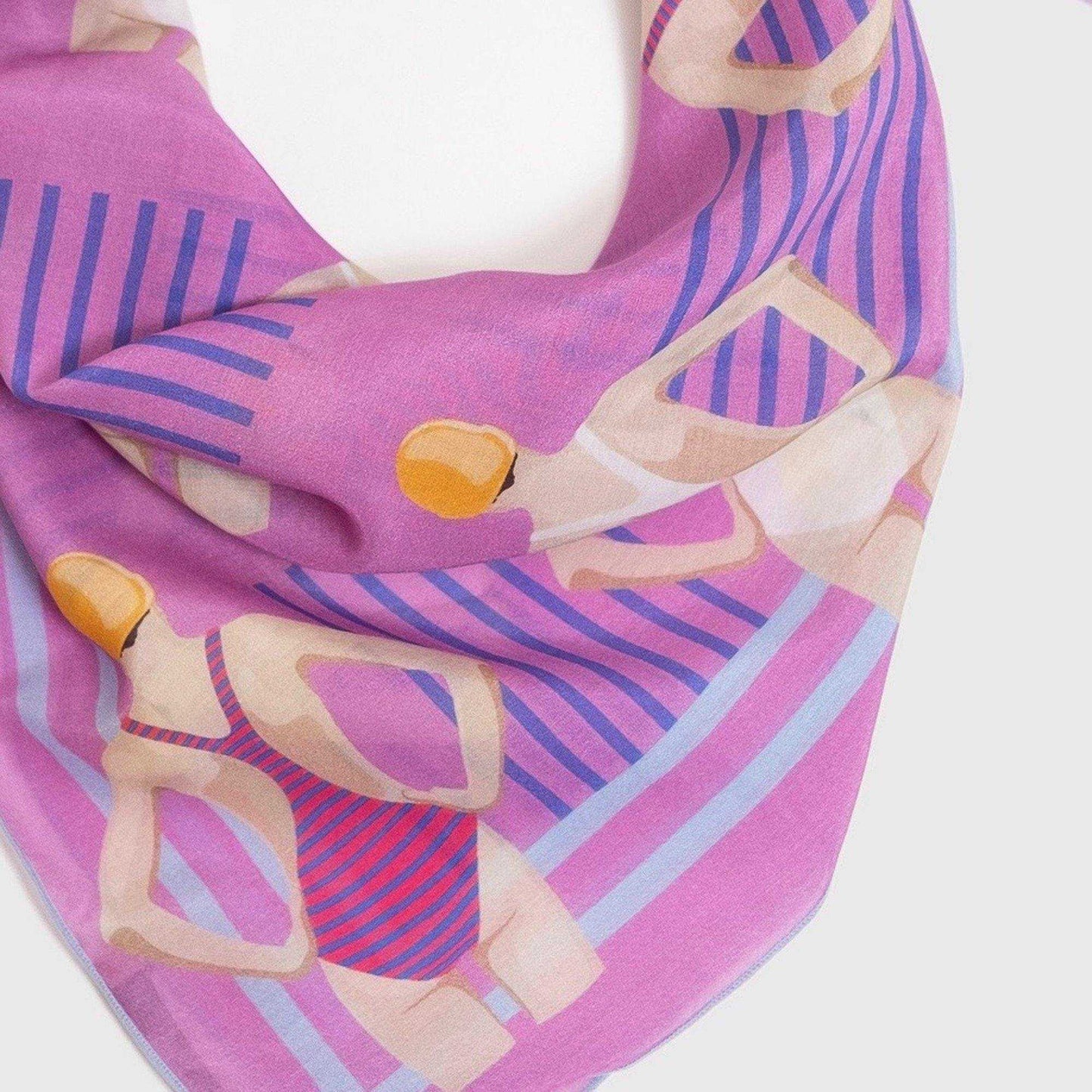 Japanese Printed Silk Cotton 'The English Channel' n.pink 8リング付きミニスカーフ