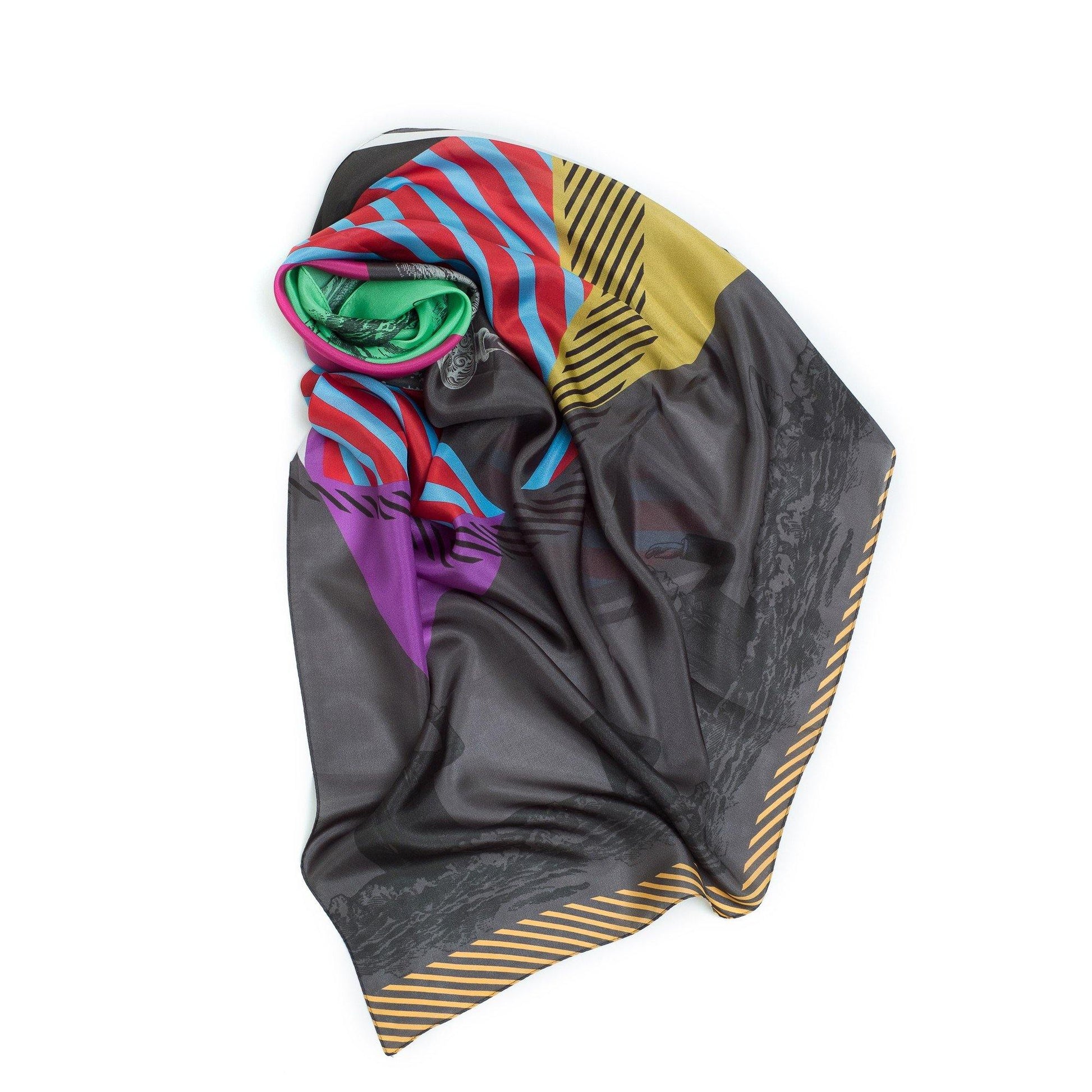 Japanese Printed Silk 'Message in a bottle' multi 大判スカーフ