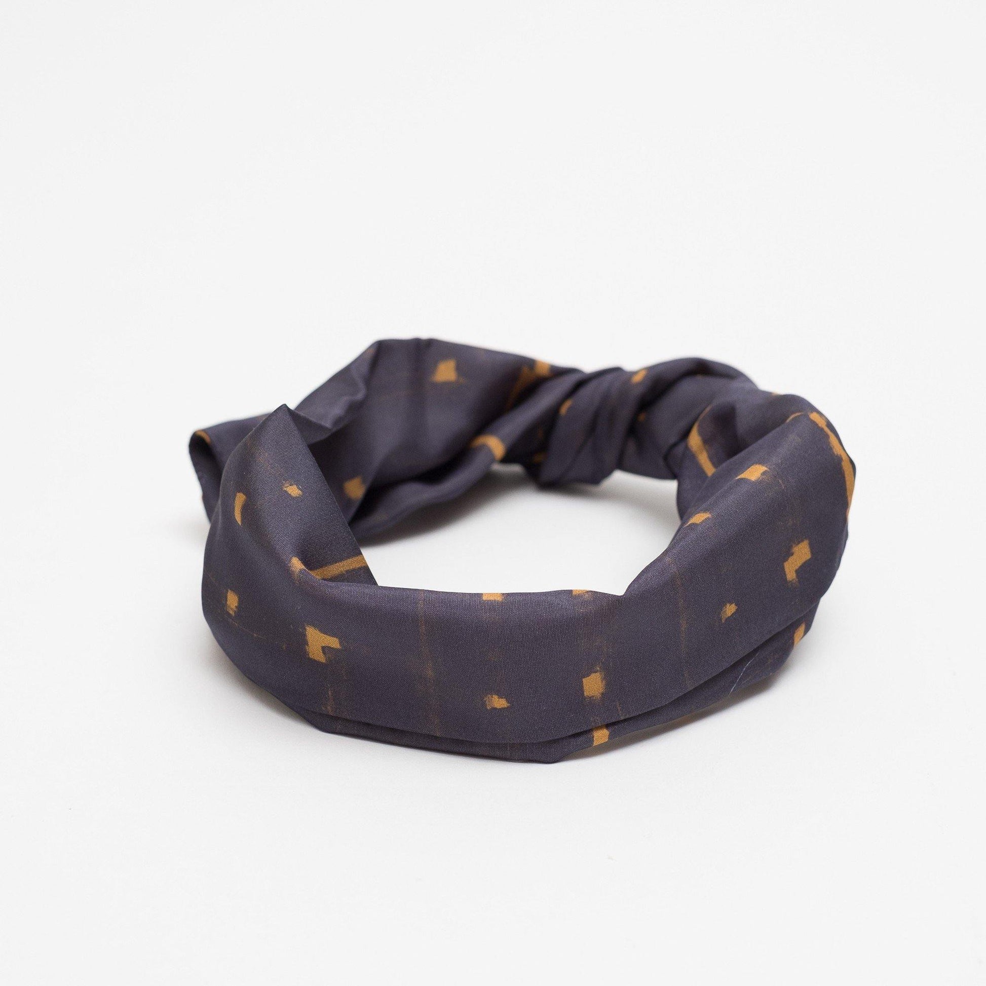 Japanese Printed Silk 'Peckham' navy ヘッドスカーフ/ミニスカーフ
