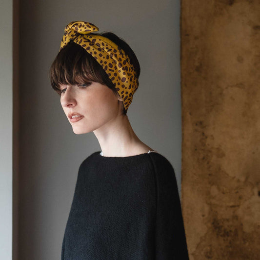 'Jelly Chic' leopard yellow Silk/Wool リバーシブルヘッドスカーフ