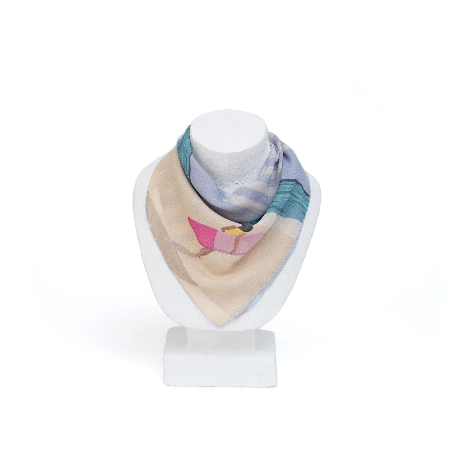 Japanese Printed Organic cotton 'The Surfer' light blue リング付きミニスカーフ