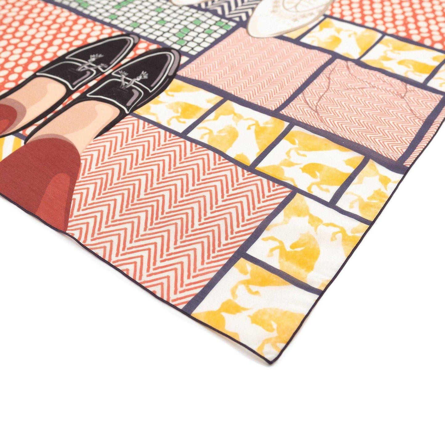 再入荷!Japanese Printed Silk Cotton 'Parisian Romance' M.red 8リング付きミニスカーフ