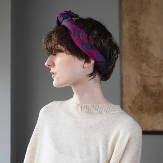 播州織 Japanese Wool/Cotton リバーシブルヘッドスカーフ/ミニスカーフ Pink