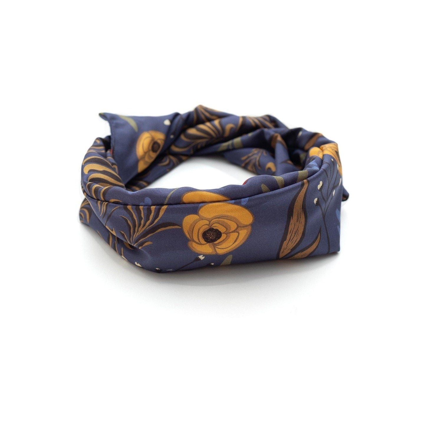 Japanese Printed Silk headband 'Pearsham' navy ヘッドスカーフ