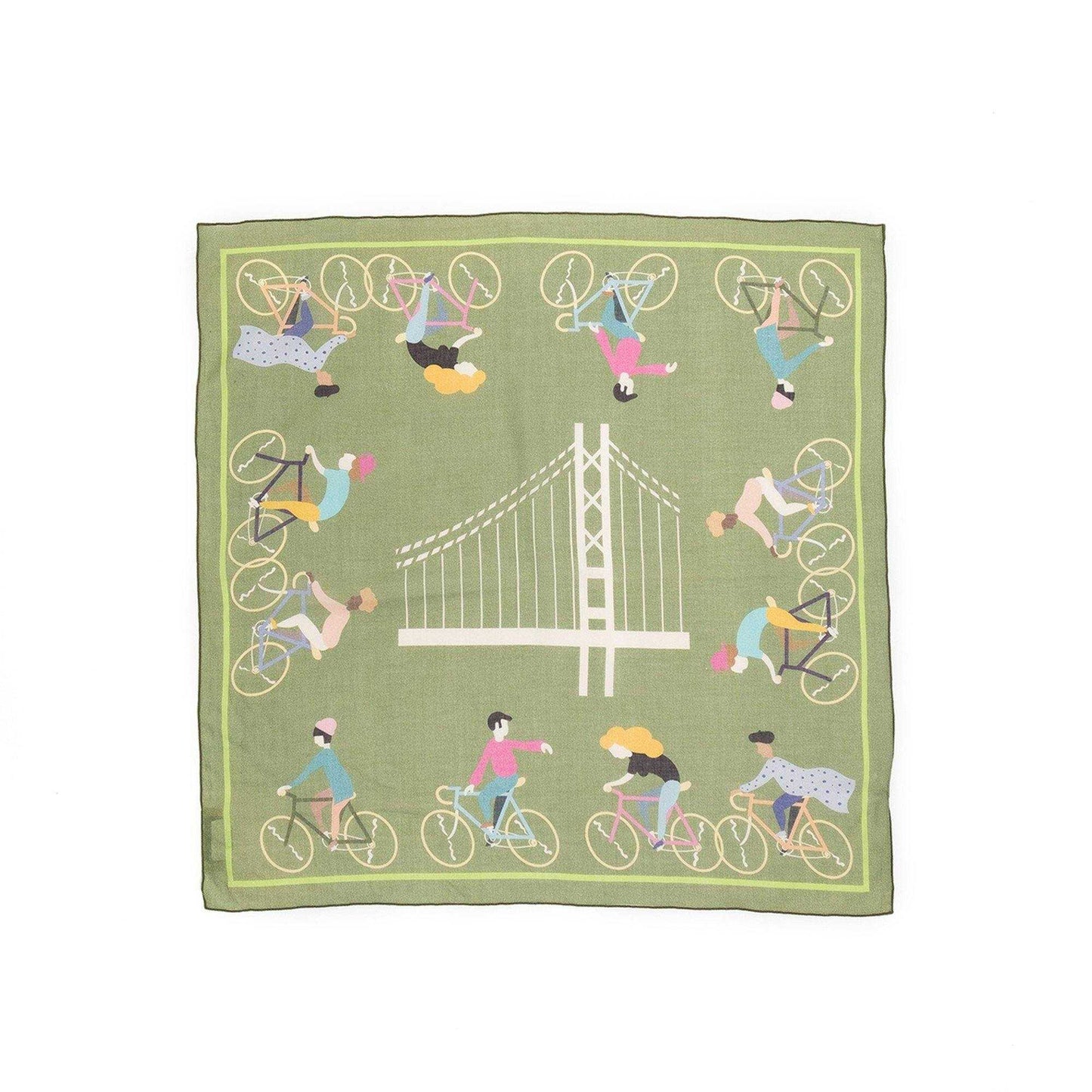 Japanese Printed Organic cotton 'San Francisco' Green リング付きミニスカーフ