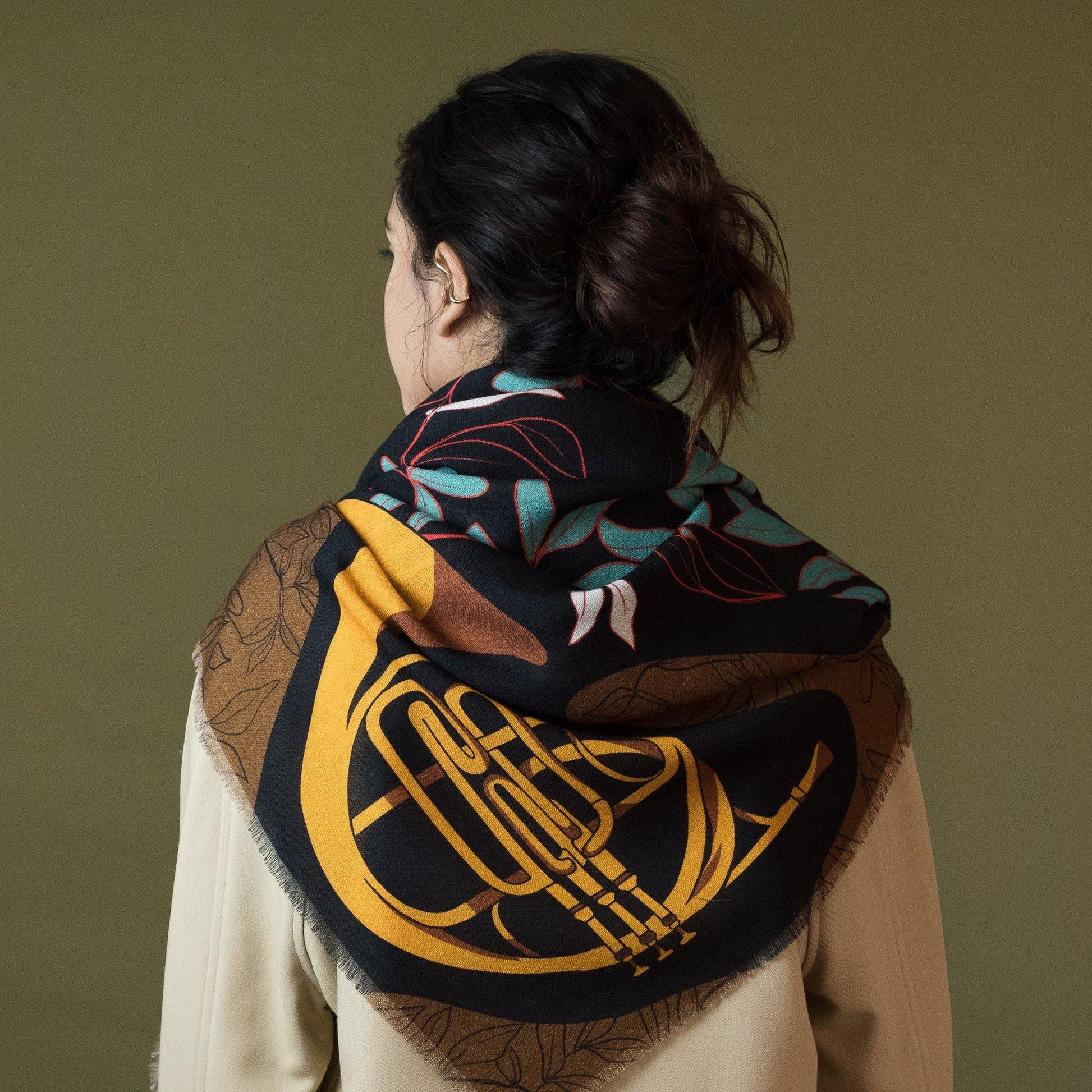 再入荷!Japanese Merino Wool  'Notting Hill' Mustard 正方形スカーフ
