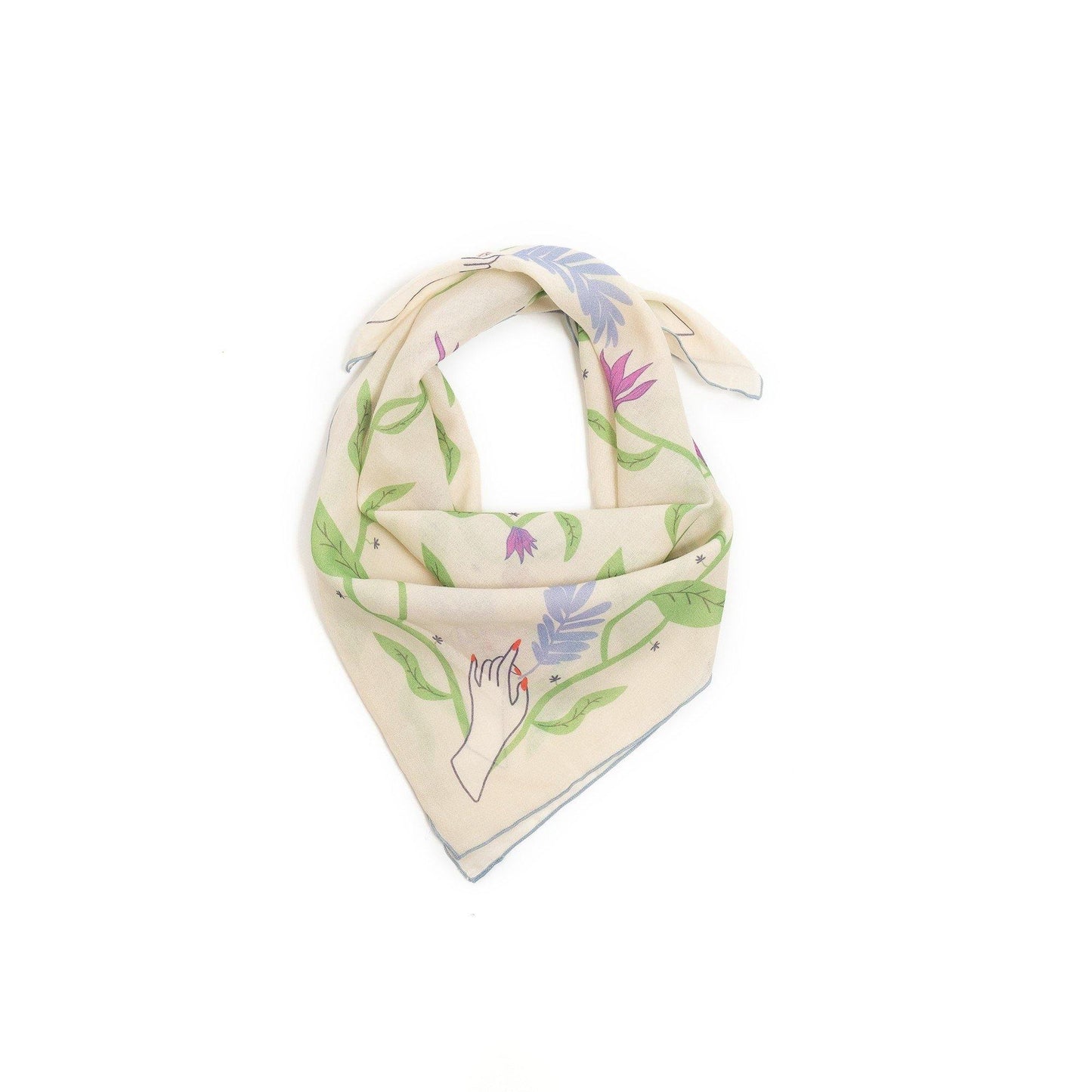 Japanese Printed OrganicCotton 'TheForbiddenForest' Cream  リング付きミニスカーフ