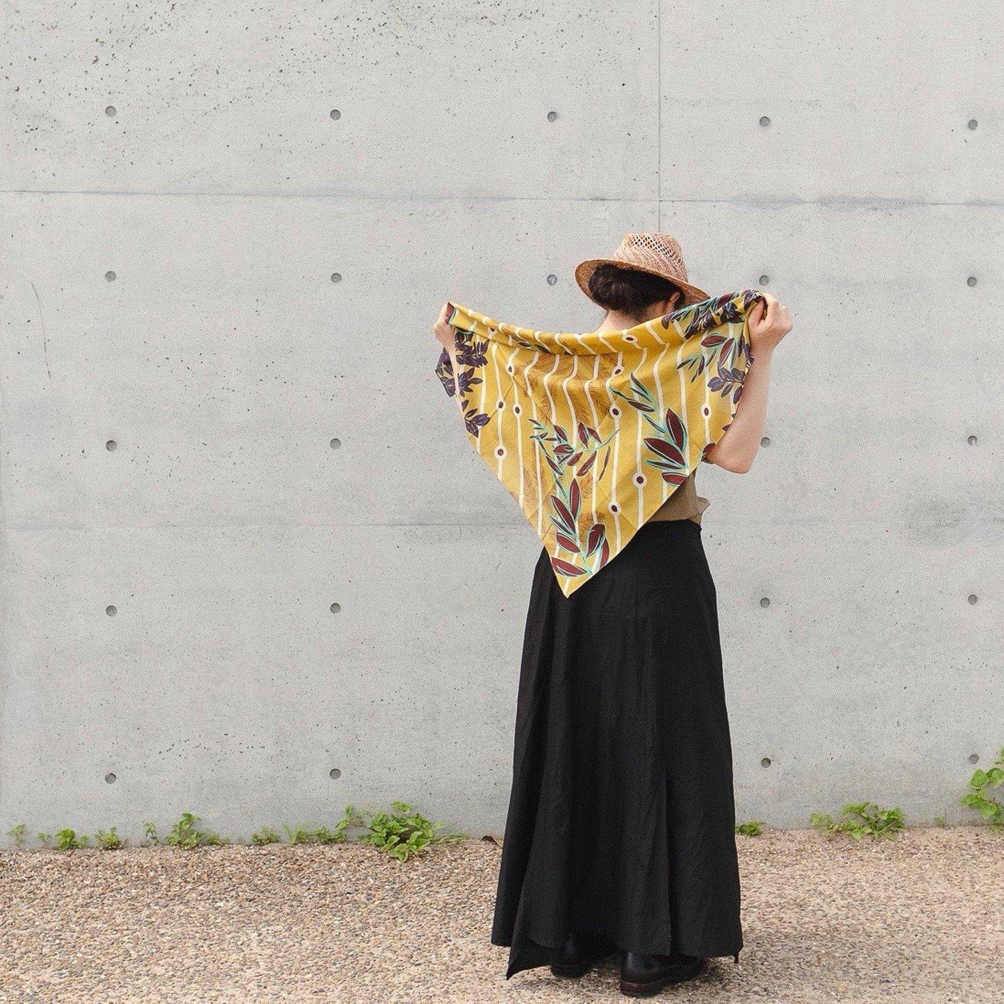 Japanese Printed Silk Cotton 'Rotherhithe' Mustard 大判スカーフ