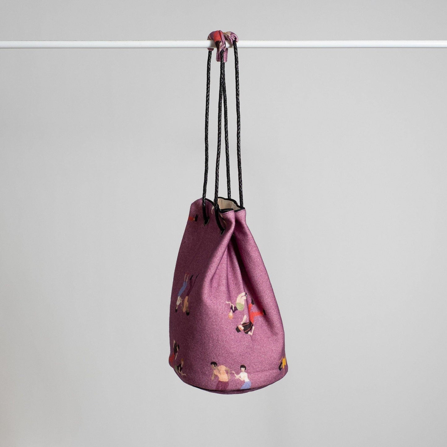 Japanese Printed Wool 'Northern Soul' Plum small bucket bag